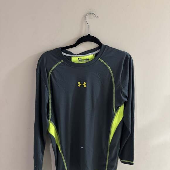 Under Armour HeatGear Long Sleeve Compression Shirt - Gray/Neon Yellow Men's XL - Picture 1 of 4